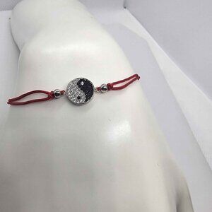 Sterling Silver 925 Yin Yan Design With Red String Bracelet